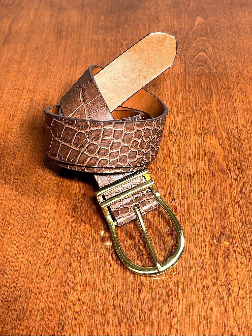Chaps Embossed Animal Print Belt in Brown Size Large